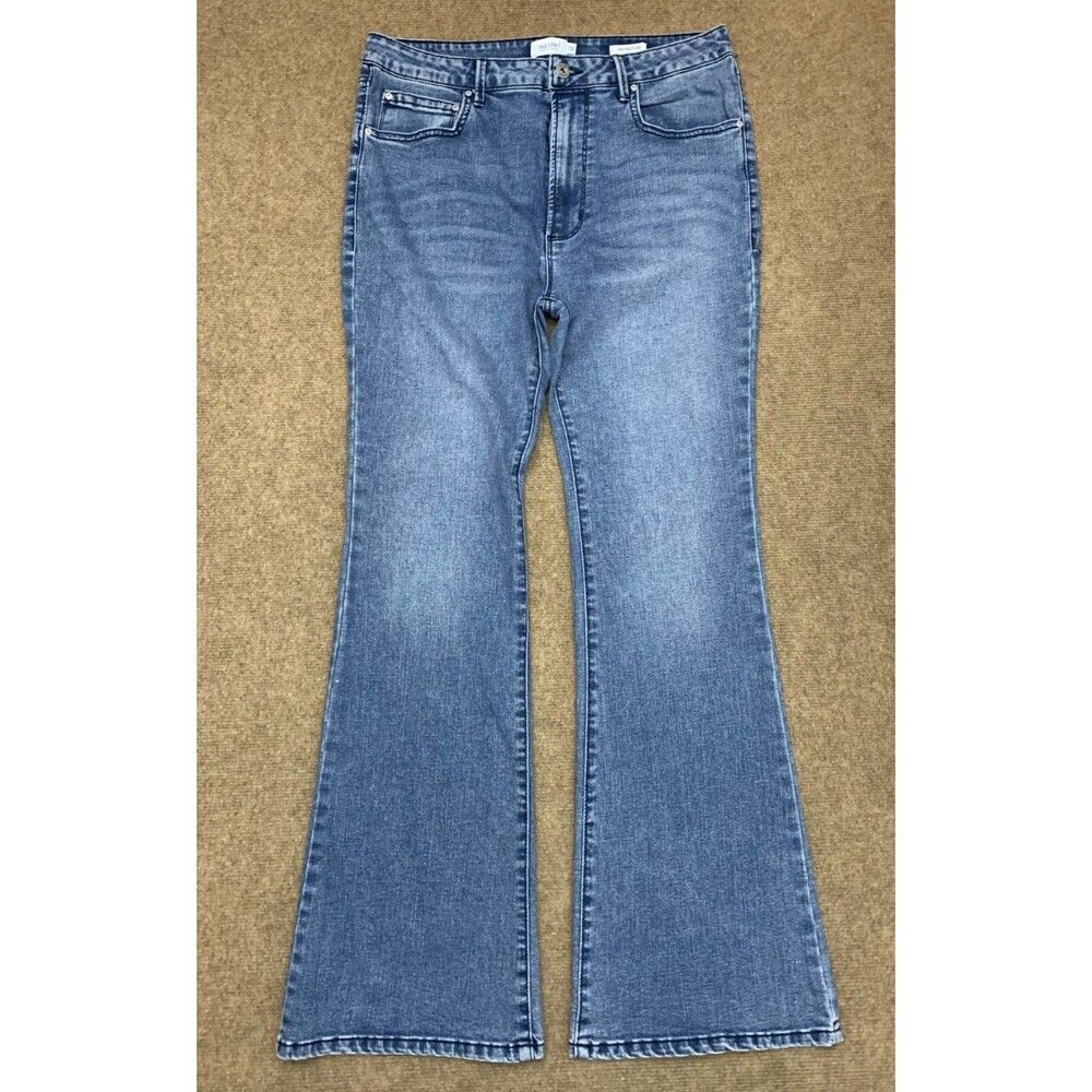 True Craft Jeans Womens 13/34 High Rise Flare Whiskered Pre-Washed Stretch Denim